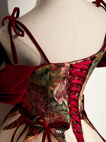 Robe de bal longue vintage en tulle, coupe trapèze, bretelles spaghetti, Y7662