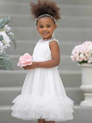 Chiffon Tulle Knee-length Ivory Flower Girl Dress