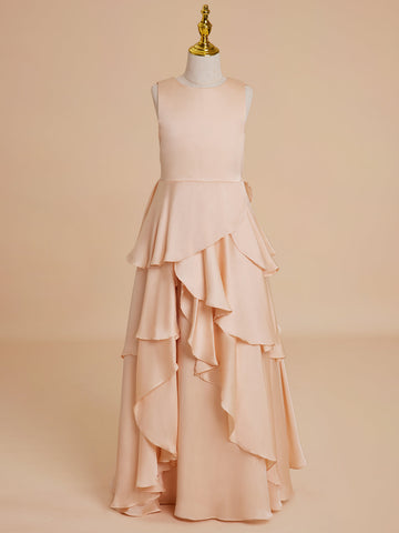 A-line Chiffon Floor-length Light Peach Flower Girl Dress