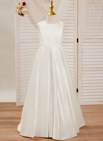 A-line Lace Satin Floor-length First Communion Flower Girl Dress