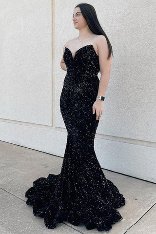 Mermaid Fuchsia Sequins Long Prom Dress