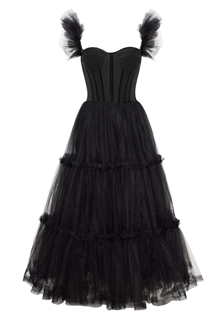 A-Line Corset Ruffled Tulle Prom Dress