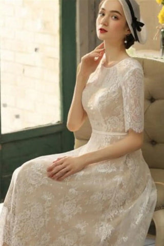 Beautiful A-line Lace Short Wedding Dresses With 3/4 Sleeves