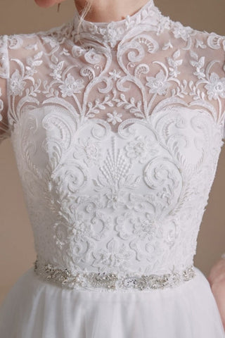 Beautiful Jewel Long-Sleeve A-Line Floor-Length Wedding Dresses with Pattern