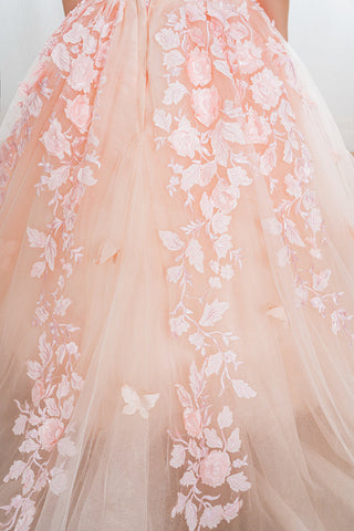 Beautiful Long Ball Gown Tulle Appliques Lace Flower girl dress