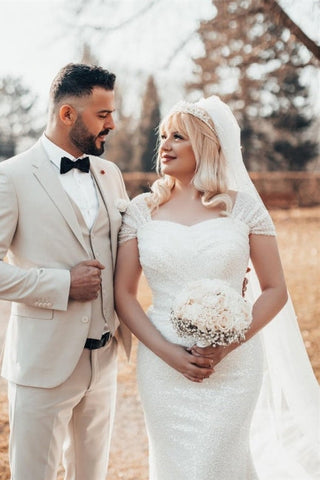 Beautiful Long Glitter Off-the-shoulder Sequined Mermaid Wedding Dress