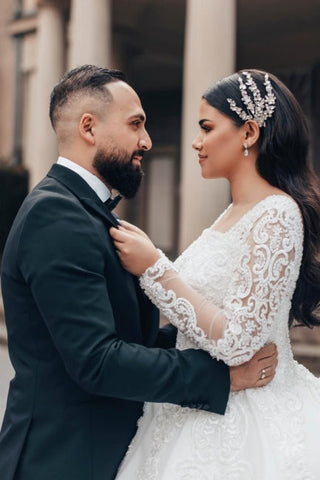 Beautiful Long White A-line Square Neck Lace Wedding Dress with Long Sleeves