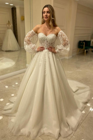 Beautiful Off-the-shoulder A-Line Wedding Dresses with Lace