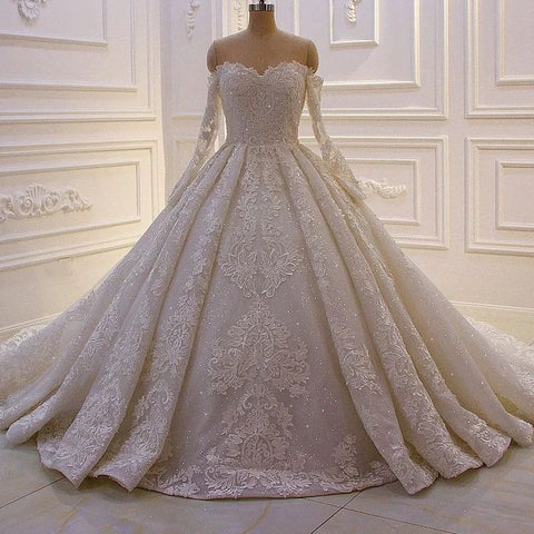 Beautiful Off-the-shoulder Long Sleeves Wedding Dress With Lace