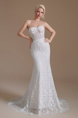 Beautiful Off-the-shoulder Sleeveless Mermaid Floor-Length Lace Wedding Dresses with Applique