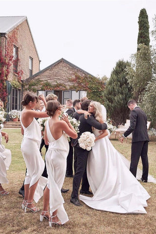 Beautiful Simple White A-line Wedding Dress With Side Slit