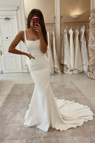 Beautiful Spaghetti-Straps Long Wedding Dress