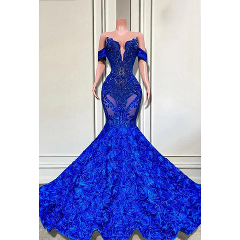 Vestido de fiesta de noche estilo sirena con escote en V, mangas cortas y apliques, glamuroso y dramático