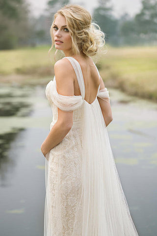 Best Long Sheath Lace Tulle Wedding Dress