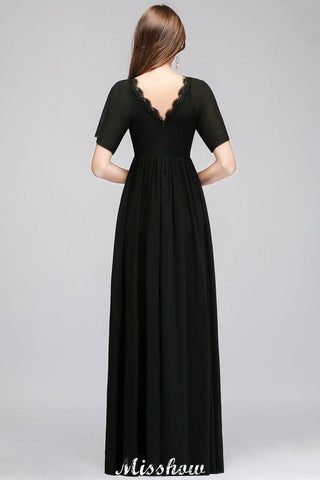 Black Chiffon A-line Bridesmaid Dress V-Neck Floor Length