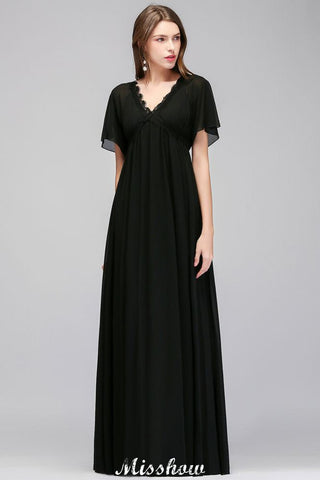 Black Chiffon A-line Bridesmaid Dress V-Neck Floor Length