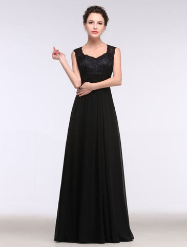 Black Evening Dress Lace Sweatheart Maxi Party Dress A Line Sleeveless Floor Length Mother'S Dress