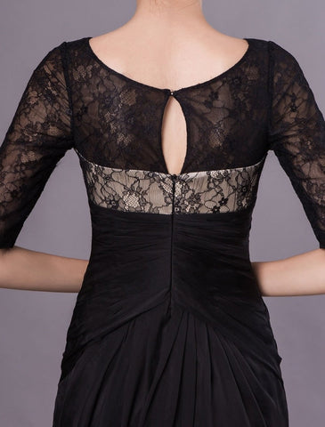 Black Evening Dresses Half Sleeves Lace Beading Chiffon Long Formal Gowns Wedding Guest Dress