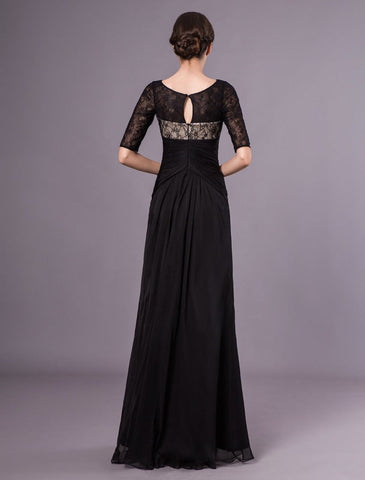 Black Evening Dresses Half Sleeves Lace Beading Chiffon Long Formal Gowns Wedding Guest Dress