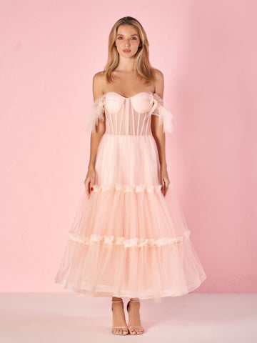 A-Line Corset Ruffled Tulle Prom Dress