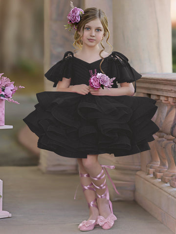 Ball-Gown/Princess Tulle Knee-length Birthday Flower Girl Dress