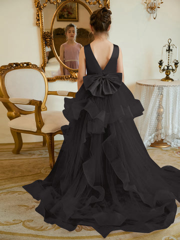 Ball-Gown/Princess Satin Tulle Floor-length Flower Girl Dress