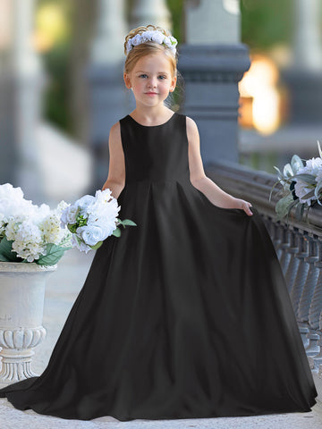 A-line Lace Satin Floor-length First Communion Flower Girl Dress