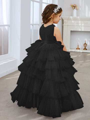 Ball-Gown/Princess Pearl Pink Sleeveless Tulle Bow Flower Girl Dress (010220814)