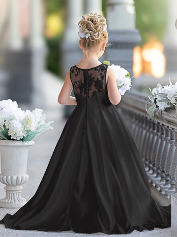A-line Lace Satin Floor-length First Communion Flower Girl Dress