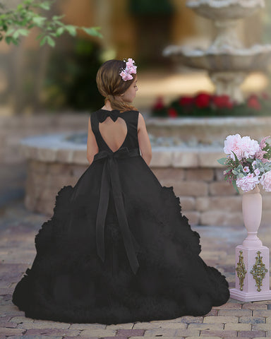 A-line Satin Tulle Floor-length Cascading Ruffles Flower Girl Dress