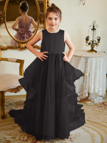 Ball-Gown/Princess Satin Tulle Floor-length Flower Girl Dress