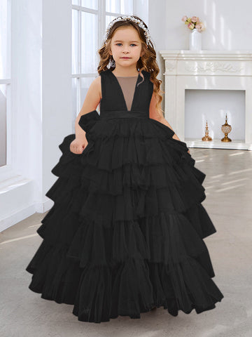 Ball-Gown/Princess Pearl Pink Sleeveless Tulle Bow Flower Girl Dress (010220814)