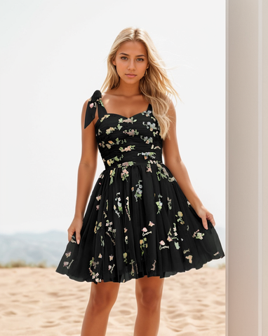 Robe de bal de promo à fleurs, bretelles spaghetti, SYH79