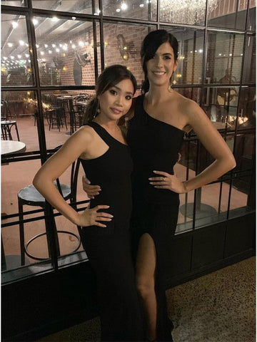 Simple Satin Black Bridesmaid Dresses Long Mermaid Split