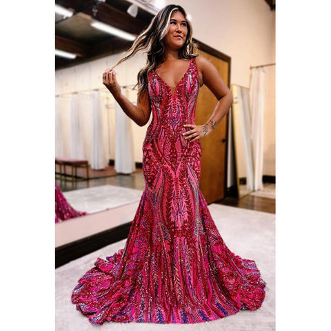 Vestidos de fiesta largos de sirena con escote en V y encaje con lentejuelas azules