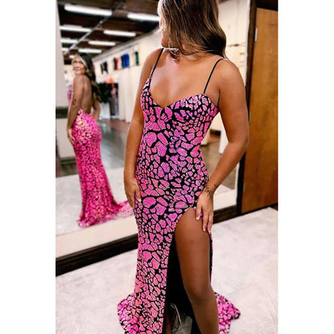 Robe de bal sirène bleue à bretelles spaghetti et paillettes