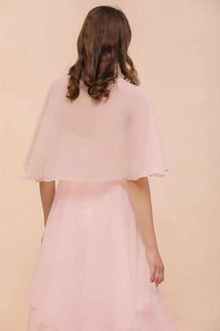 Blushing Pink Bridesmaid Dress Knee Length Simple Chiffon Girls Party Dress with Wraps