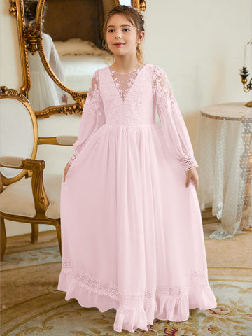 A-line Chiffon Floor-length Ivory First Communion Dress