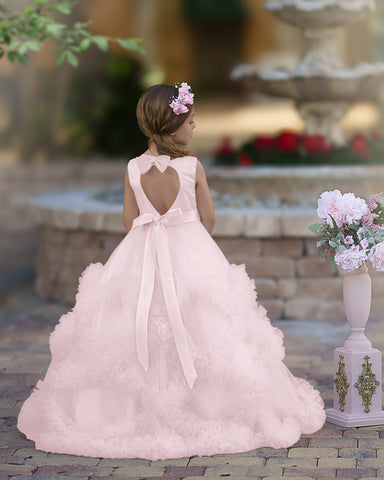 A-line Satin Tulle Floor-length Cascading Ruffles Flower Girl Dress