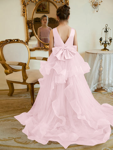 Ball-Gown/Princess Satin Tulle Floor-length Flower Girl Dress