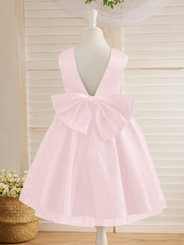 Ball-Gown/Princess Satin Tulle Knee-length Flower Girl Dress
