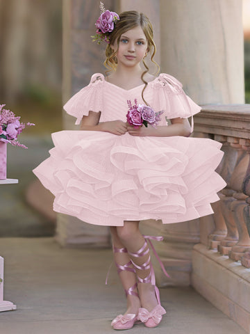 Ball-Gown/Princess Tulle Knee-length Birthday Flower Girl Dress
