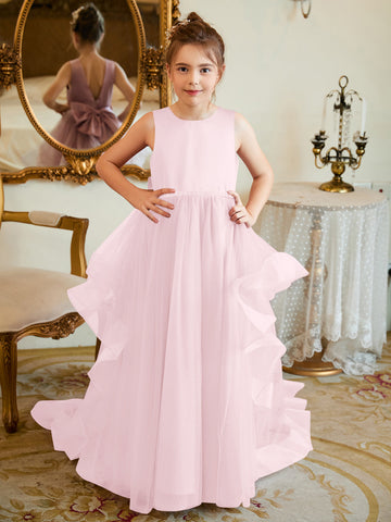 Ball-Gown/Princess Satin Tulle Floor-length Flower Girl Dress