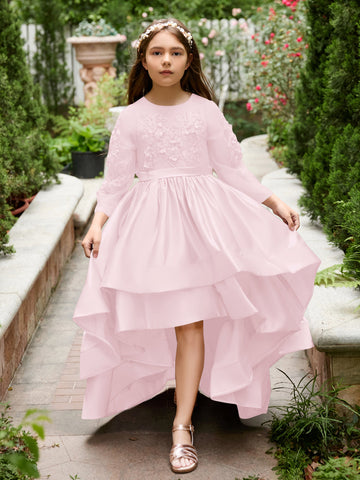 A-line Satin Asymmetrical Flower Girl Dress