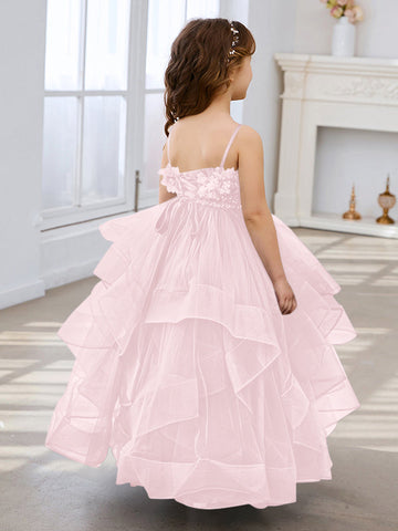 Slate Blue A-Line Princess Sleeveless Tulle Flower Girl Dress