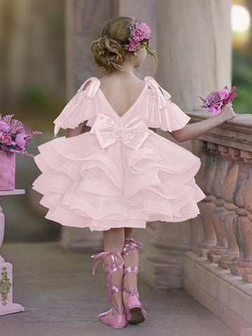 Ball-Gown/Princess Tulle Knee-length Birthday Flower Girl Dress