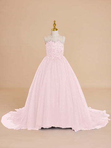 Ball-Gown/Princess Tulle Sweep Train Flower Girl Dress