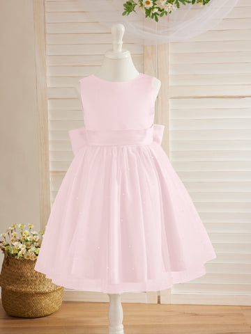 Ball-Gown/Princess Satin Tulle Knee-length Flower Girl Dress