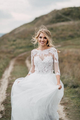 Boho Wedding Dress Low Open Back Bridal  Gown Separates Wedding Dress WD499