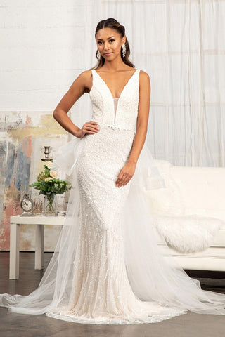 Bridal Long Sleeveless Mermaid Mesh Wedding Gown